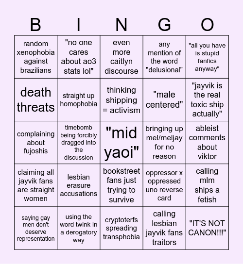 The "JayVik is #1 on AO3" Bingo Card Bingo Card