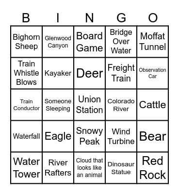 California Zephyr Rider Bingo Card
