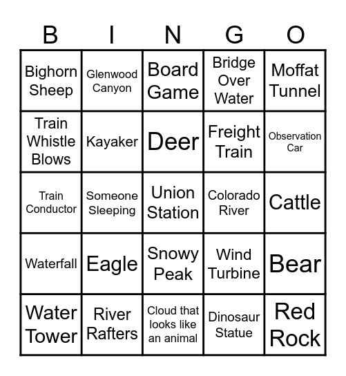 California Zephyr Rider Bingo Card