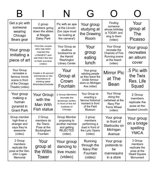 Chicago Scavenger Hunt Bingo Card