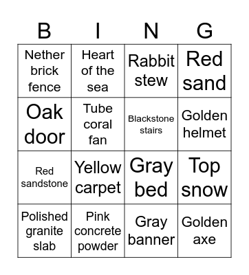 Minecraft Bingo Card