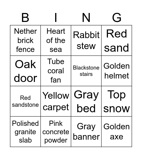 Minecraft Bingo Card