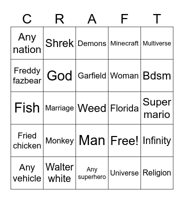 Infinity craft bingo Card