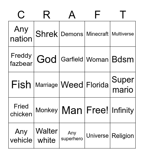 Infinity craft bingo Card