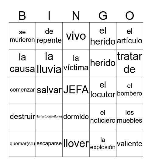 SP3-5A Vocabulario Bingo Card