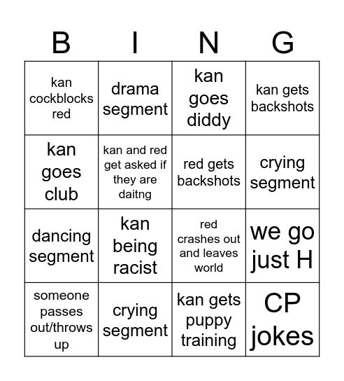 Drinking night Bingo Card