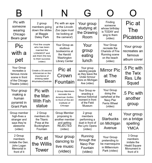 Chicago Photo-Scavenger Hunt Bingo Card