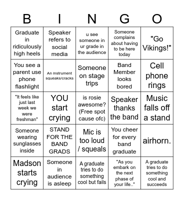 Selah BAND Graduation BINGO Card
