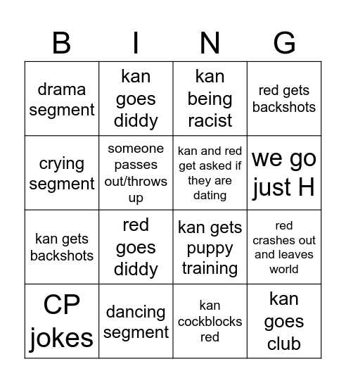 Drinking night Bingo Card