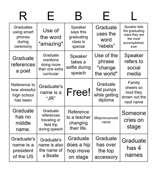 Graduation Bingo Card