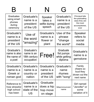 Graduation Bingo Card
