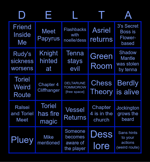 DELTARUNE Chapter 3/4 Bingo Card