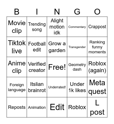 Untitled Bingo Card