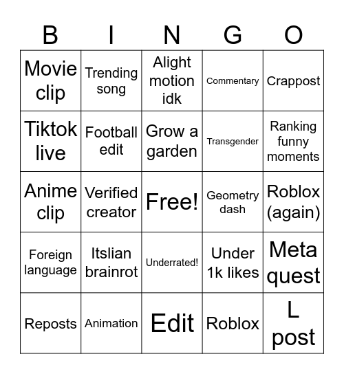 Untitled Bingo Card