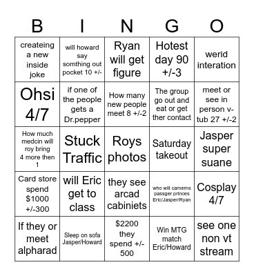 Offkai trip Bingo Card