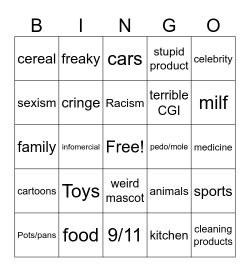 90s commercials Bingo Card