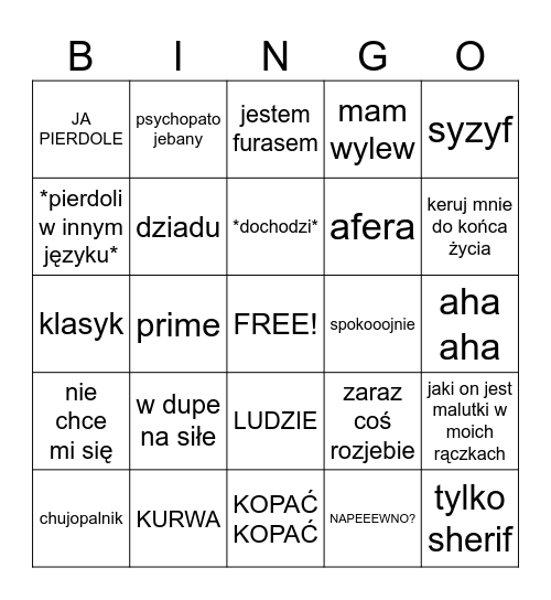 ŚWIERSZCZU BINGO Card
