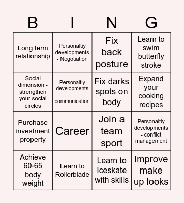 Vision board Bingo Card