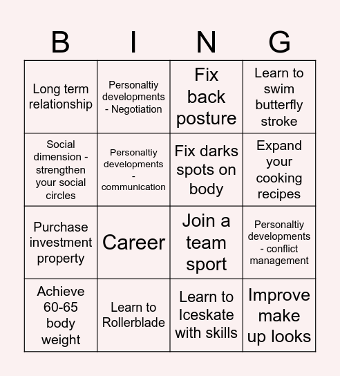 Vision board Bingo Card