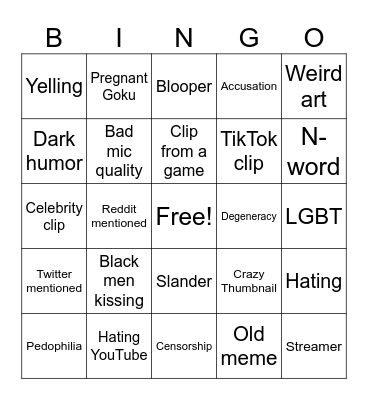BangSnap Rant Bingo Card