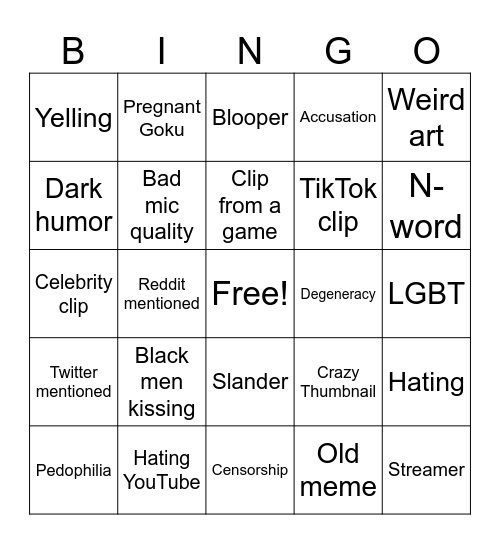 BangSnap Rant Bingo Card
