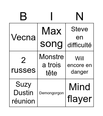 Stranger things bingo Card
