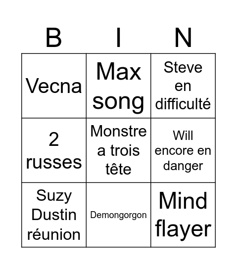 Stranger things bingo Card