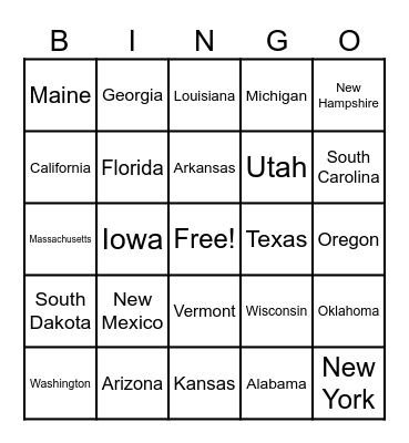 Maddy's States & Capitals Bingo Card