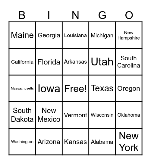 Maddy's States & Capitals Bingo Card