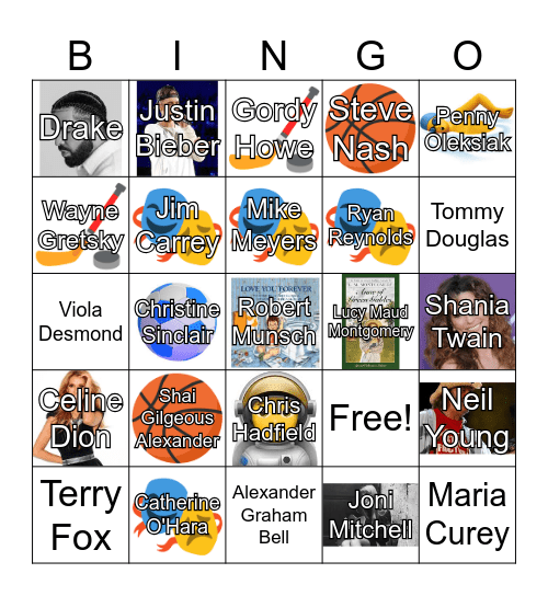 Famous Canadians Bingo Card