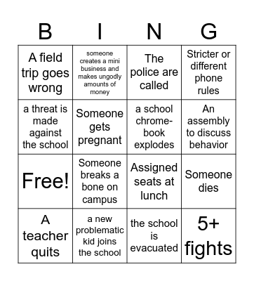 8th grade cms bingo Card