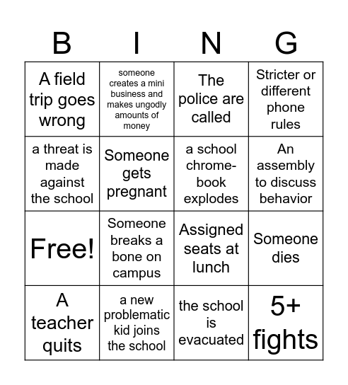 8th grade cms bingo Card