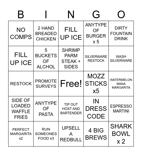 APPLEBEES BINGO Card