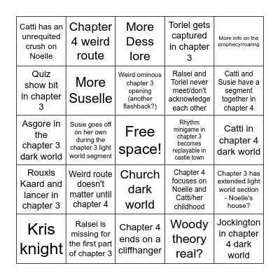 Deltarune chapter 3 and 4 bingo Card