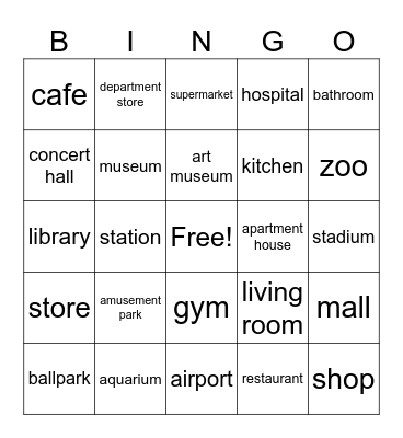 場所 Bingo Card