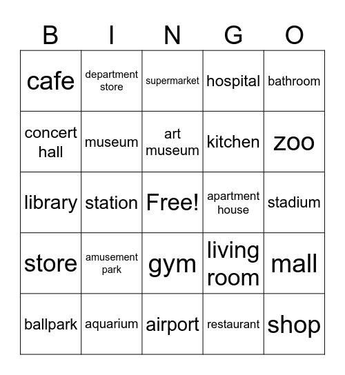 場所 Bingo Card