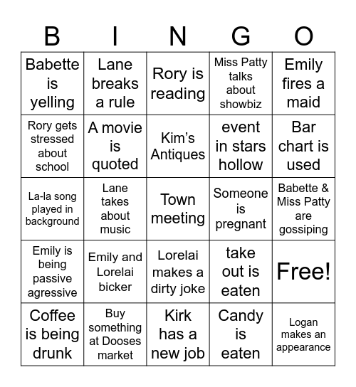 Gilmore Girls Bingo Card