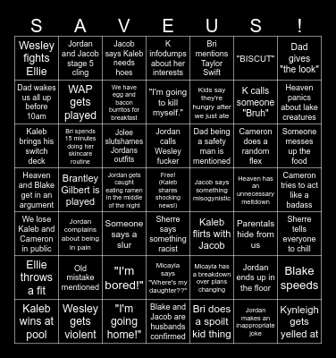 Family Vacation Bingo Card