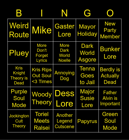 Deltarune Chapters 3+4 Bingo Card