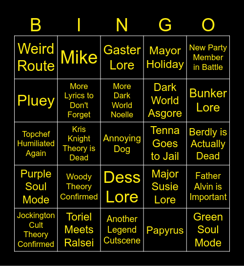 Deltarune Chapters 3+4 Bingo Card