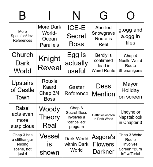 Deltarune Chap 3-4 Bingo Card