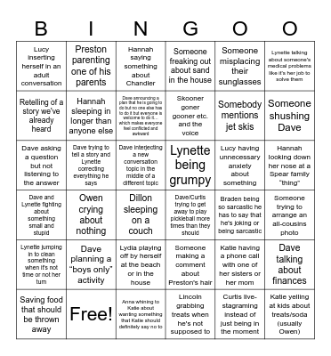 Spear Family Bingo Card