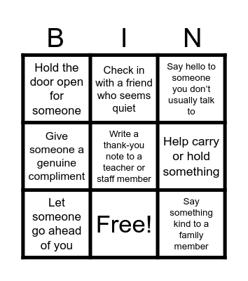 Kindness Bingo Card