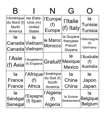Les Pays Bingo Card