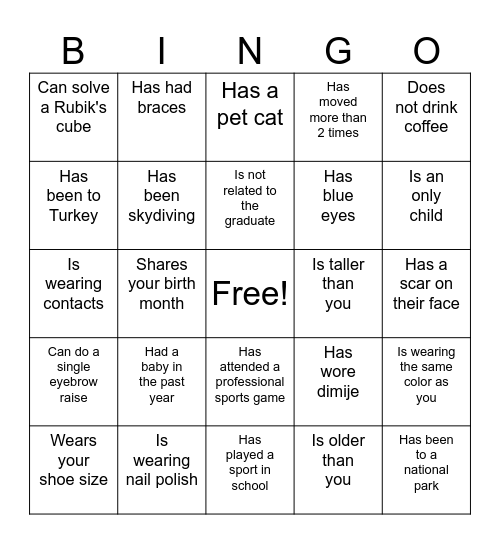 FIND THE GUEST (NO NAME REPEATS) Bingo Card