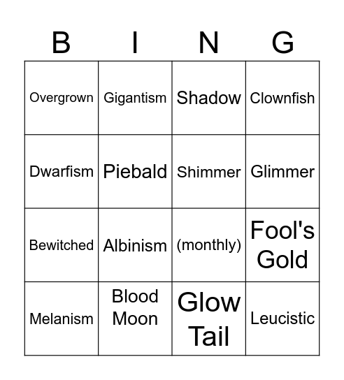 Mutation Bingo Card