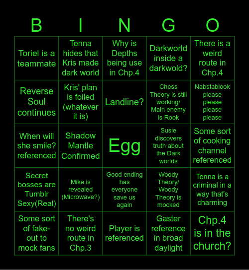Deltarune Bingo Card