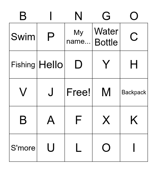 Campers ASL Bingo! Bingo Card