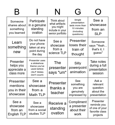 End of Year Showcase Bingo Card