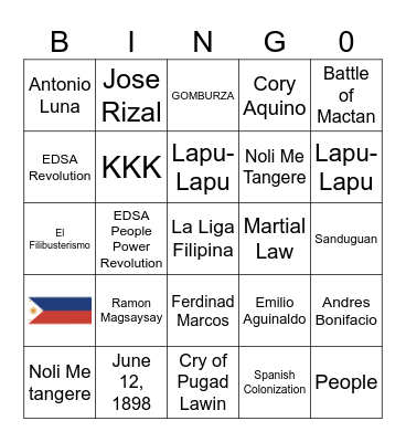 History of the Philippines Bingo Card